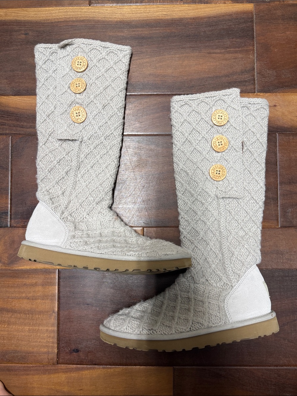 UGG Cream Cable Knit Slouch Boot with Button Accents - Picture 2 of 8